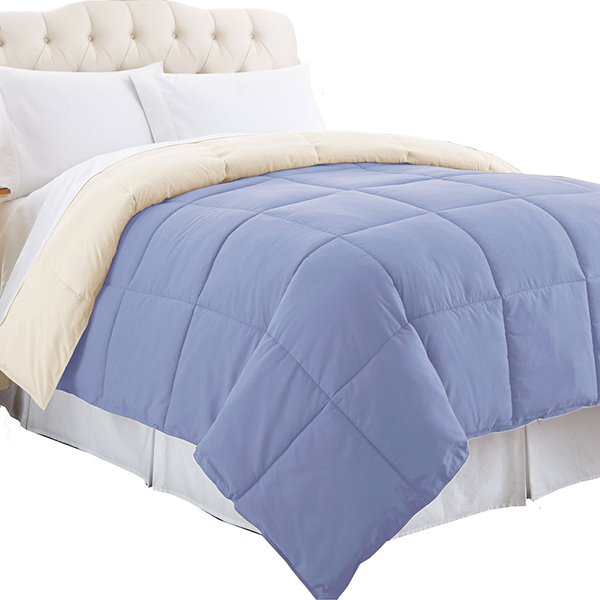 Box Quilted Reversible Comforter Blue & Cream