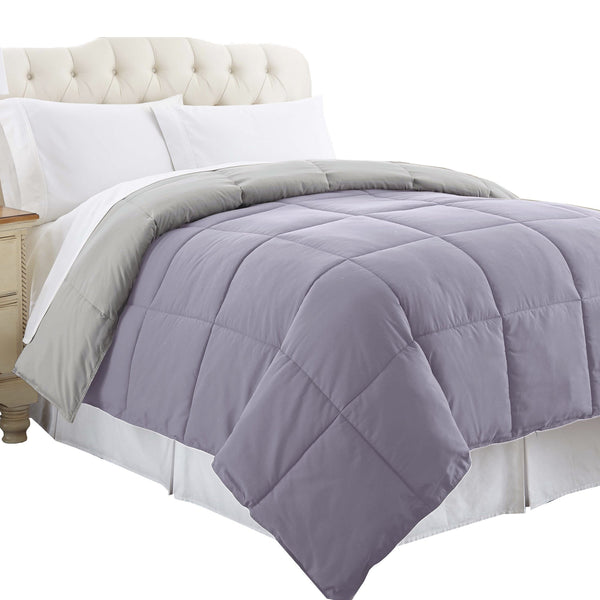 Box Quilted Reversible Comforter Purple & Gray