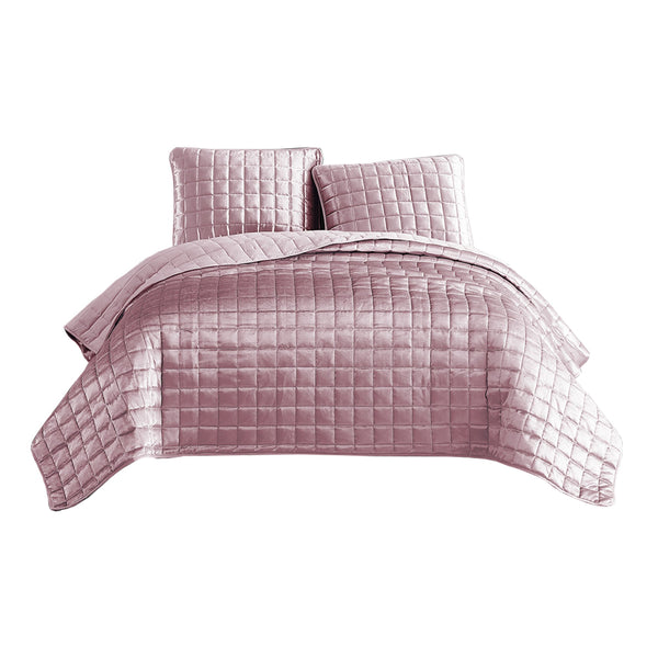 3 PC King/Queen Pink Stitched  Coverlet Set