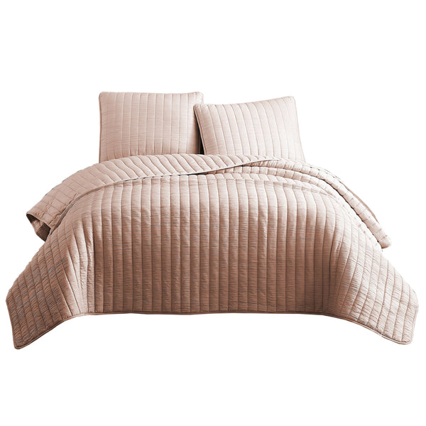 3 PC King/Queen Pink Crinkle Coverlet Set