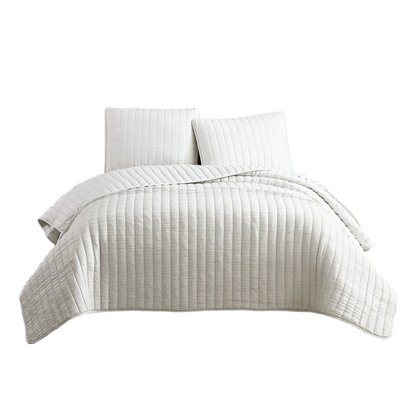 3 PC King/Queen White Crinkle Coverlet Set