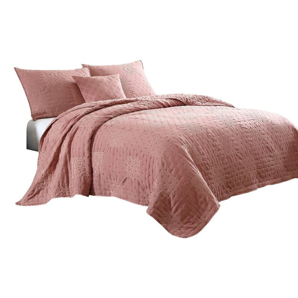 4 Piece Queen Pink Polka Dots Quilt Set