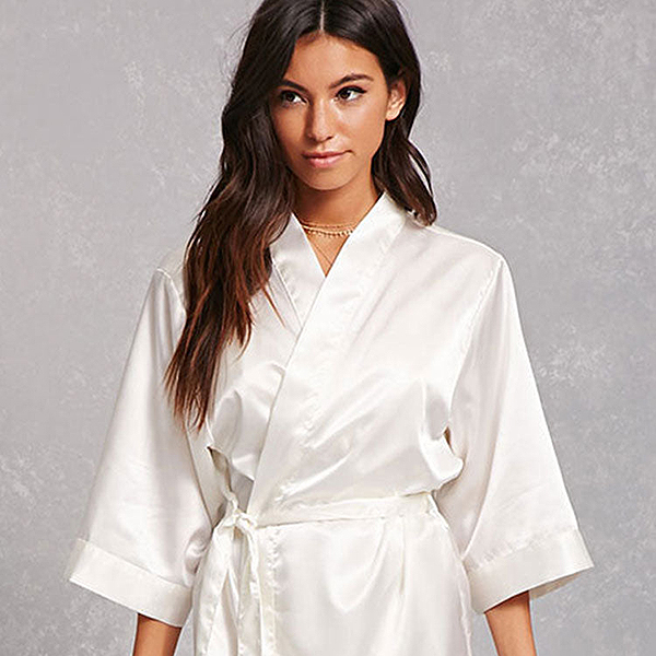 Ivory Satin Kimono Robe