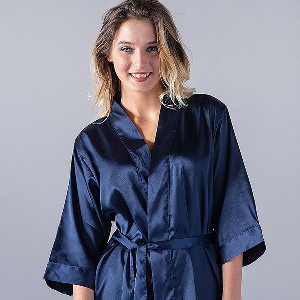 Blue Satin Kimono Robe